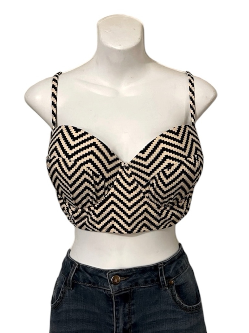 Xhilaration Cream & Black Chevron Pattern Print Padded Swimsuit Corset Top XL